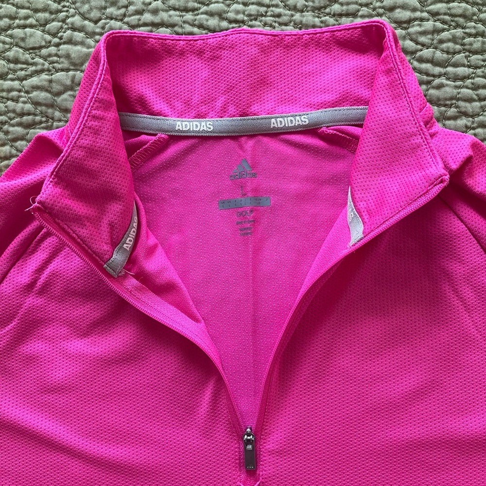 🎉 3/$15 Adidas Women’s Golf Hot Pink Quarter-Zip Long Sleeve Top L - Picture 5 of 12